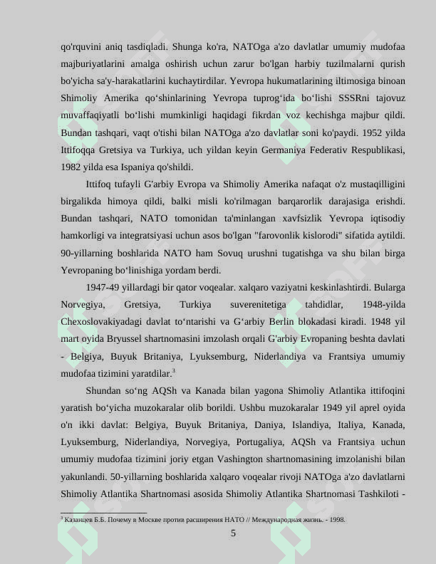 SHIMOLIY ATLANTIKA (NATO) BLOKINING VUJUDGA KELISH SABABLARI VA OQIBATLARI 5