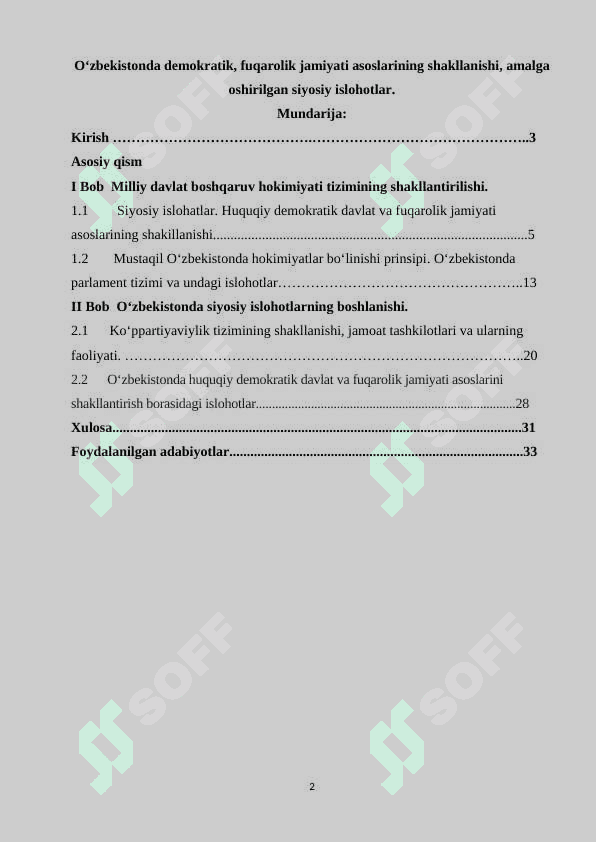 O‘zbekistonda demokratik, fuqarolik jamiyati asoslarining shakllanishi, amalga oshirilgan siyosiy islohotlar 2