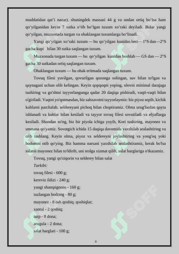 O’quvchilarga amaliy dars mashg’ulotlarida go’sht va tuxumdan salatlar tayyorlash texnologiyasini o’rgatishning ahamiyati 8