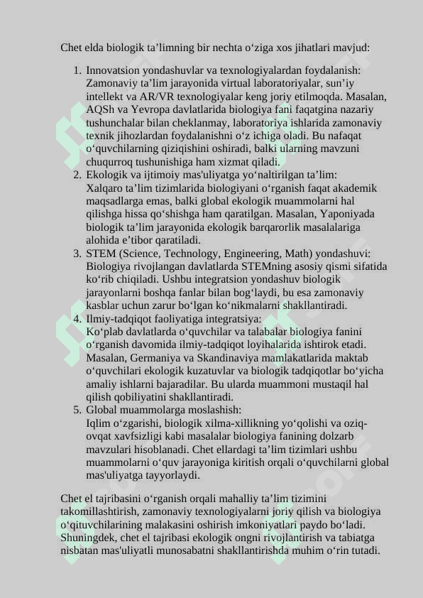 CHET ELLARDAGi  BIOLOGIK TA'LIMNING ÓZIGA XOSLIGI 3