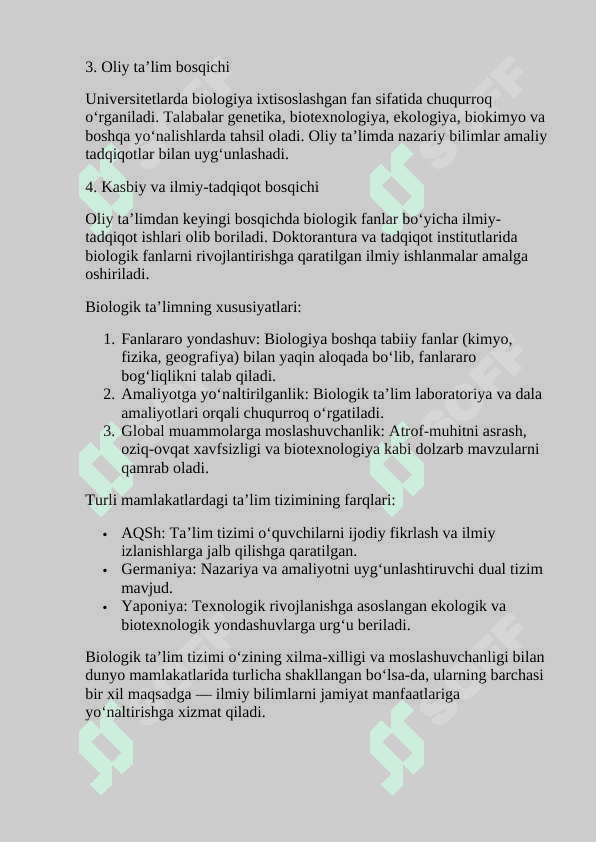 CHET ELLARDAGi  BIOLOGIK TA'LIMNING ÓZIGA XOSLIGI 6