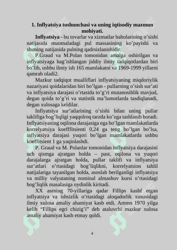 Inflyatsiya va uning turmush darajasiga ta'sirini statistik o'rganish. 8