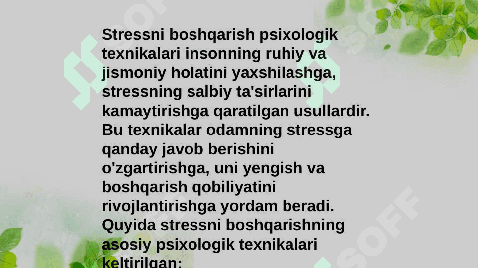 Stressni boshqarishning psixologik texnikalari 2