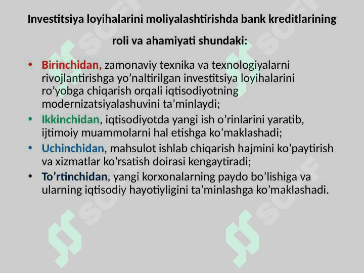Chet el investitsiyalari va kreditlar xisobiga loyihalarni moliyalashtirish 4