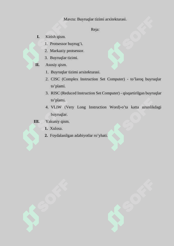 Buyruqlar tizimi arxitekturasi. 2