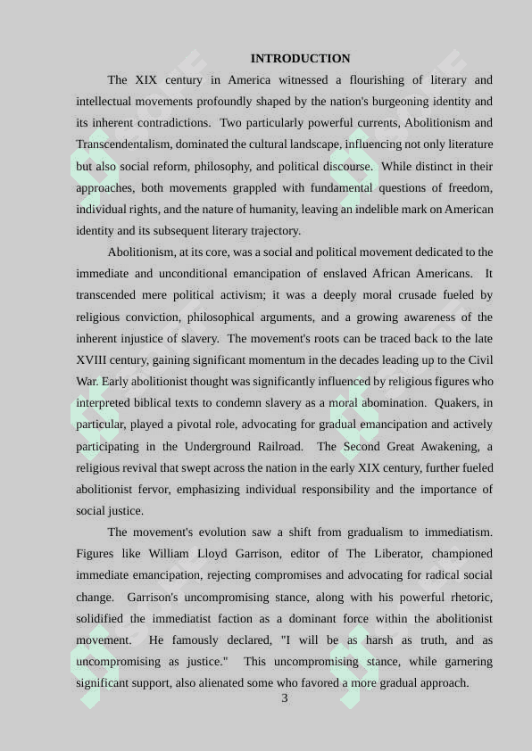ABOLITIONISM AND TRANSCENDENTALISM IN AMERICAN LITERATURE 3