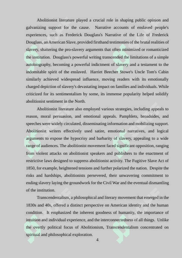ABOLITIONISM AND TRANSCENDENTALISM IN AMERICAN LITERATURE 4
