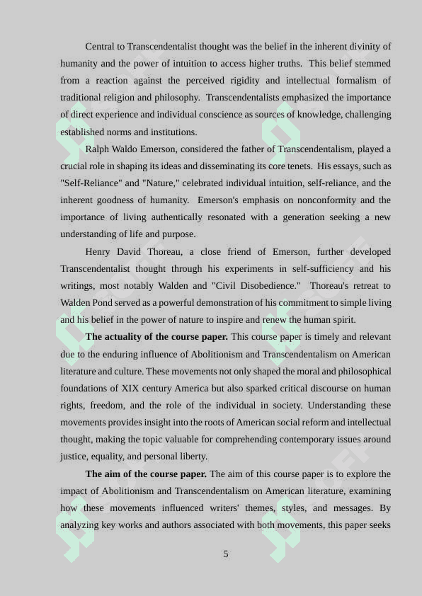 ABOLITIONISM AND TRANSCENDENTALISM IN AMERICAN LITERATURE 5