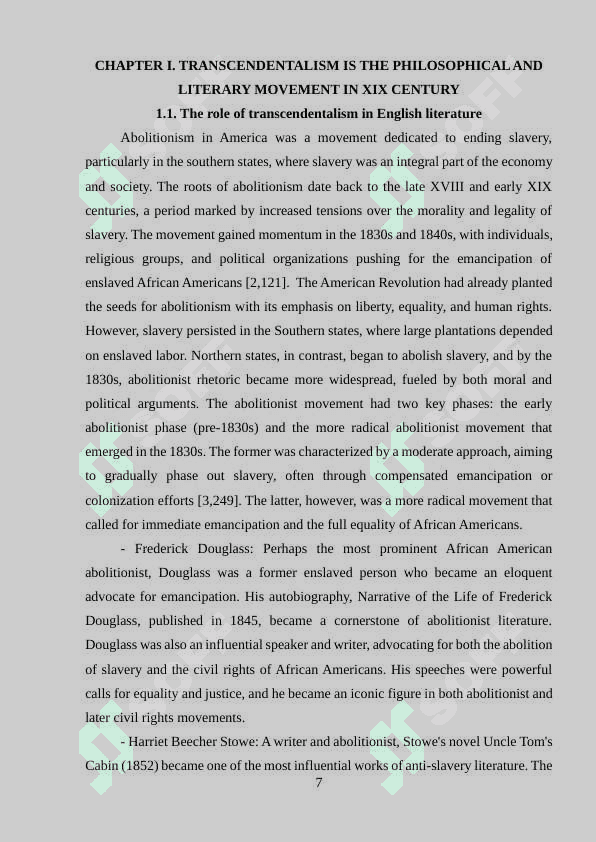 ABOLITIONISM AND TRANSCENDENTALISM IN AMERICAN LITERATURE 7