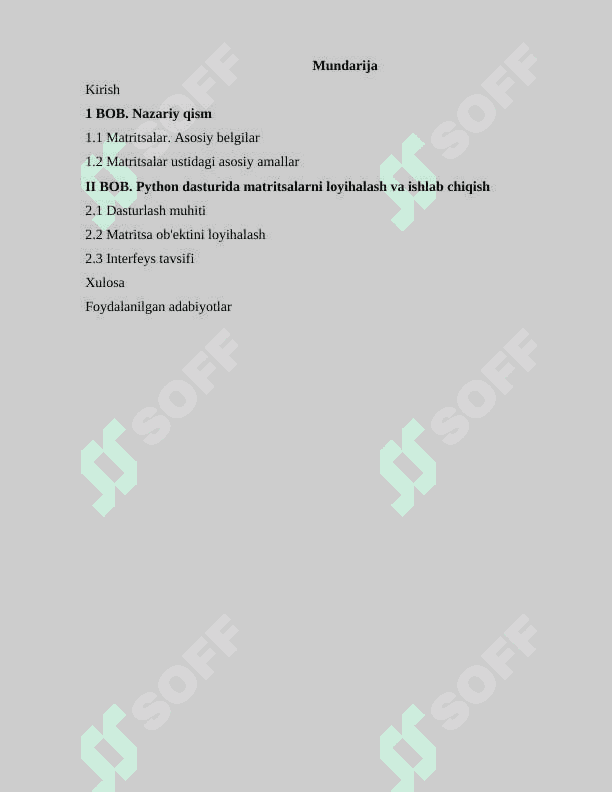 Python dasturida matritsa bilan ishlash modullari mustaqil ish 2