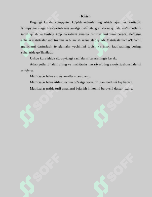 Python dasturida matritsa bilan ishlash modullari mustaqil ish 3