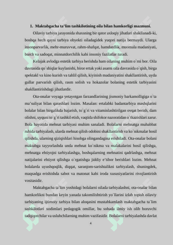 MAKTABGACHA TA’LIM MUASSASASI, OILA VA MAKTAB HAMKORLIGI 4