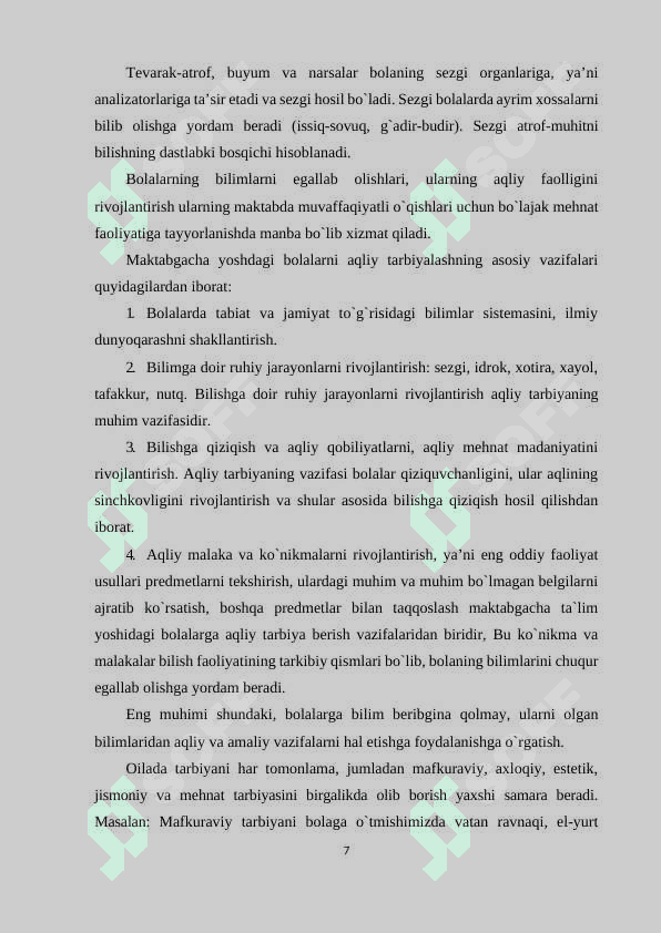 MAKTABGACHA TA’LIM MUASSASASI, OILA VA MAKTAB HAMKORLIGI 7