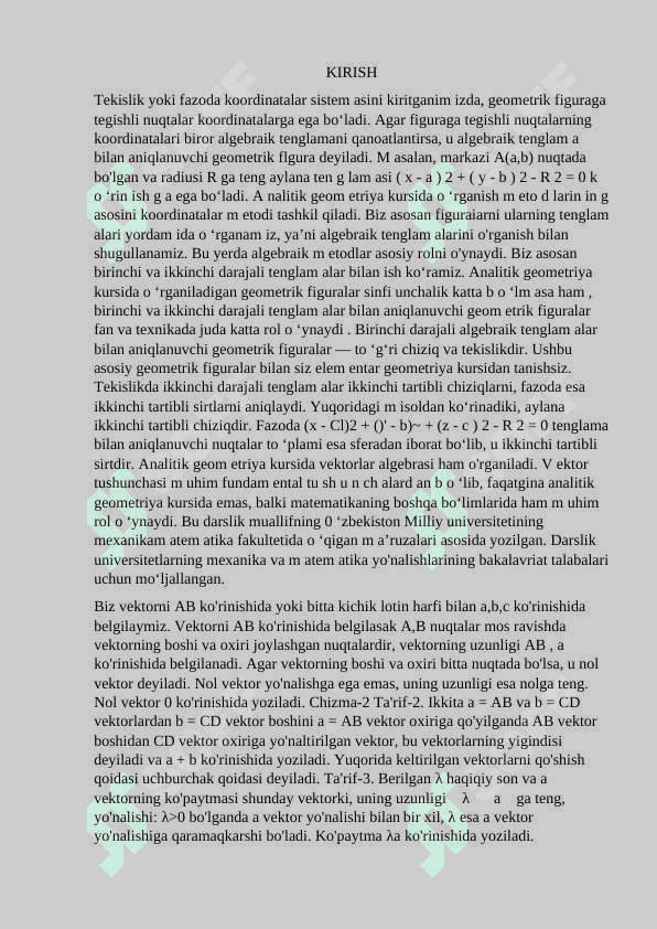Analitik geometriyaning sodda massalari 3