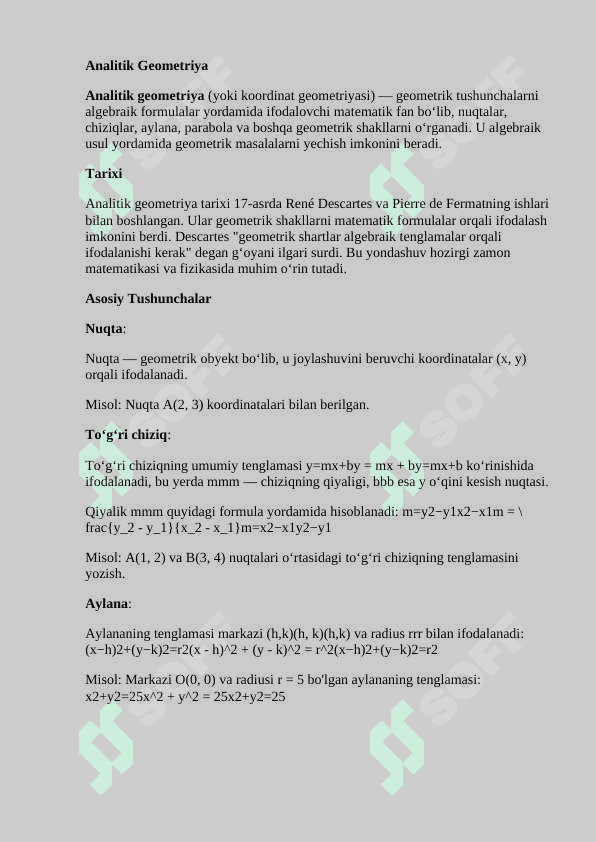 Analitik geometriyaning sodda massalari 4