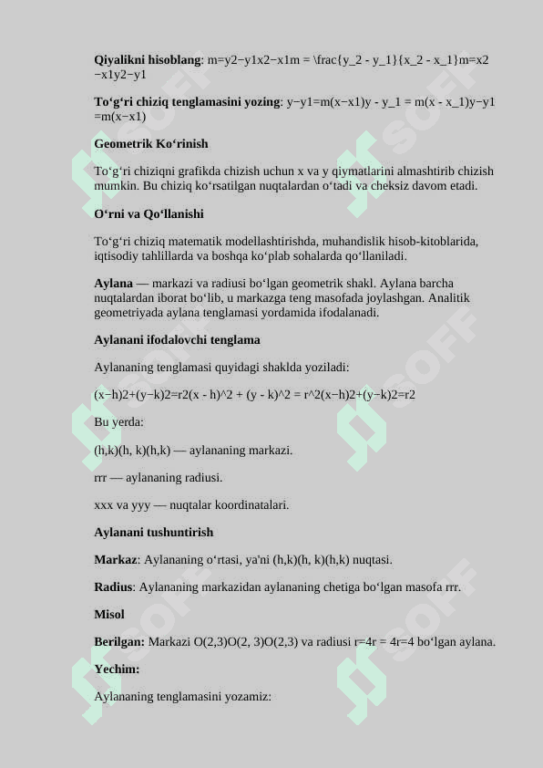 Analitik geometriyaning sodda massalari 8