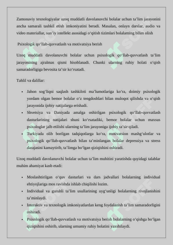 Tibbiyot muassasalari statsionarlarida uzoq muddatli davolanayotgan bolalar uchun ta’lim muhitini yaratish 25 8