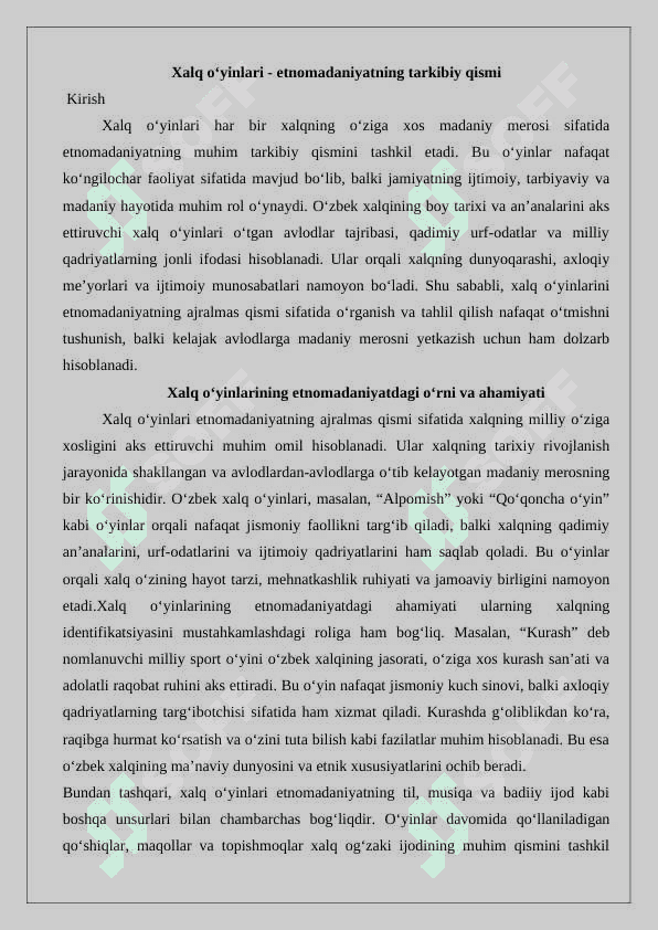 Xalq oyinlari - etnomadaniyatning tarkibiy qism 2