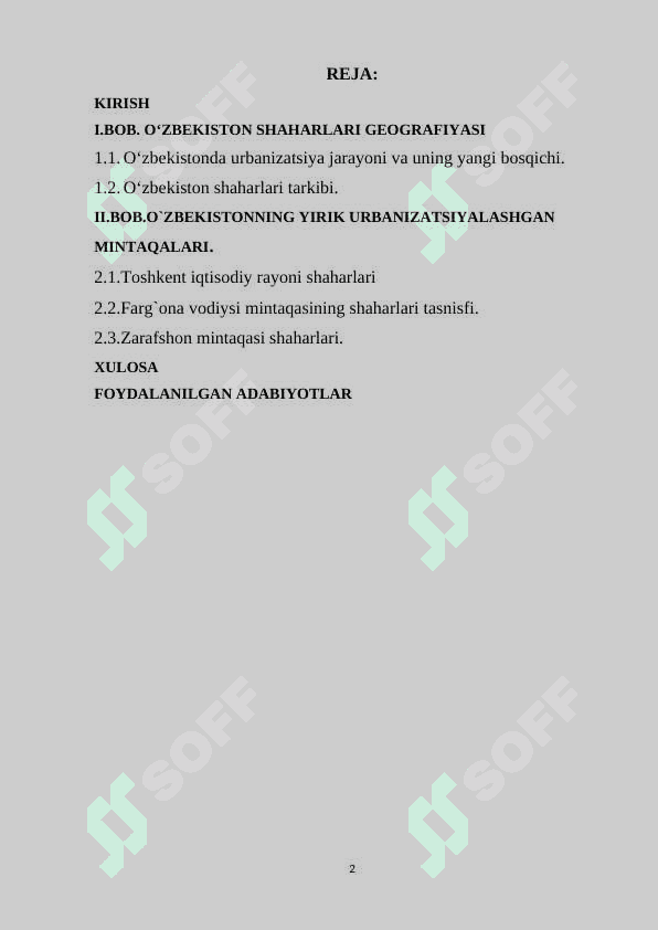 “O`zbekistonda urbanizatsiya jarayonlari” 2