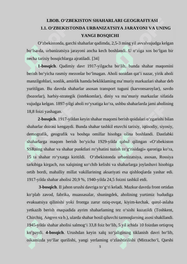“O`zbekistonda urbanizatsiya jarayonlari” 5