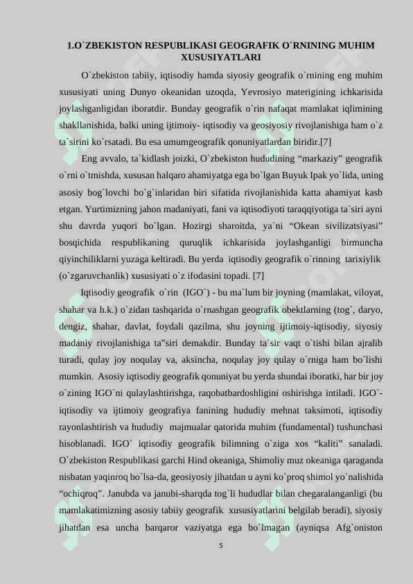 “O`zbekistonning geoiqtisodiy va geosiyosiy salohiyati” 5