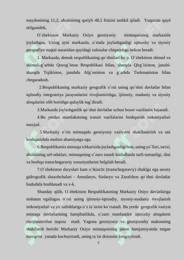 “O`zbekistonning geoiqtisodiy va geosiyosiy salohiyati” 7