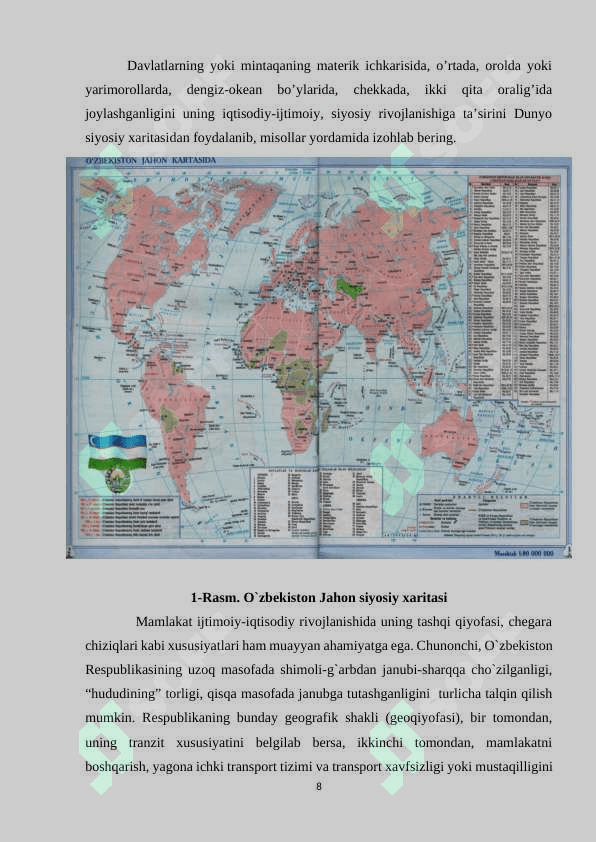 “O`zbekistonning geoiqtisodiy va geosiyosiy salohiyati” 8