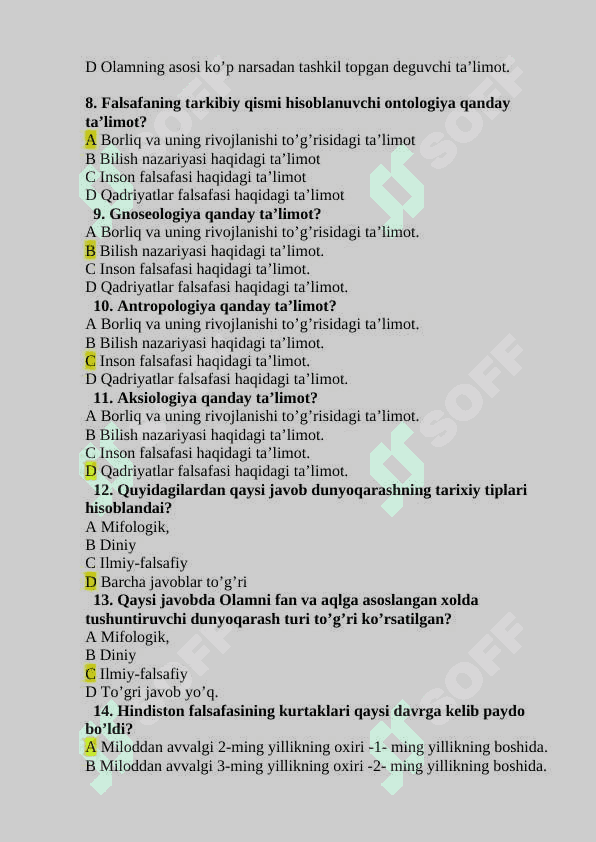 FALSAFA SAVOLLAR Amaliy fanlar universiteti 2