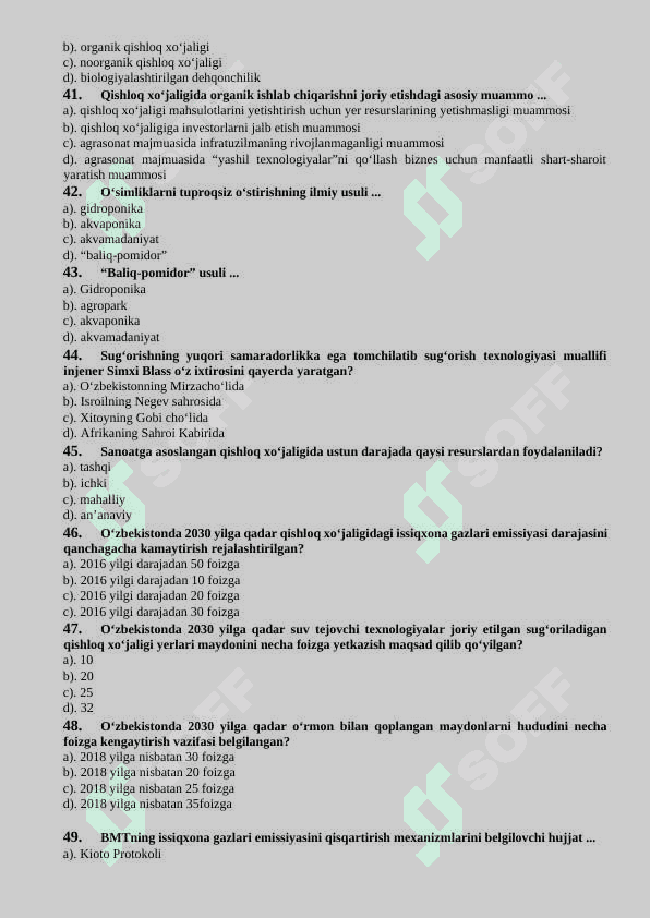 Yashil iqtisodiyot testlar 28ta variant 6