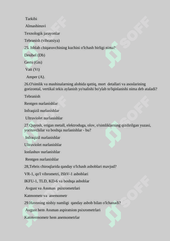 Hayot faoliyati xavfsizligi test 6
