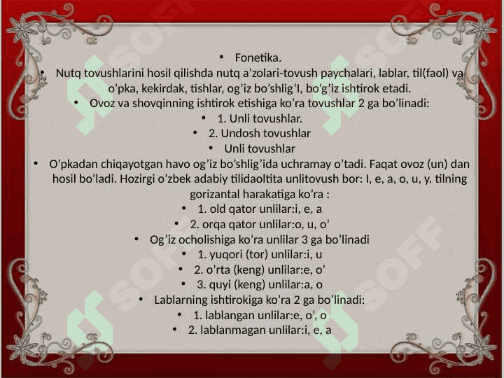 Fonetika haqida ma'lumot. Fonetika va uning turlari. 4