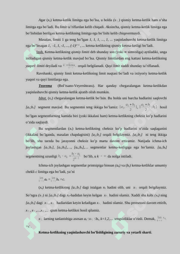 Fundamental ketma-ketliklar. Koshi kriteriyasi Funksiyaning limiti 3