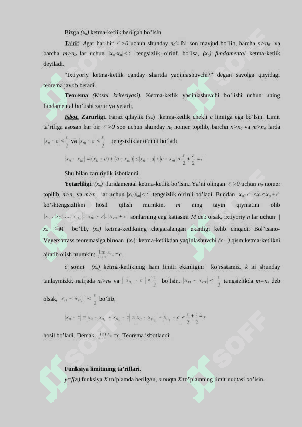 Fundamental ketma-ketliklar. Koshi kriteriyasi Funksiyaning limiti 4