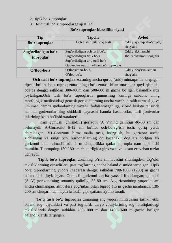Quruq subtropiklarning tog’ oldi, cho’l – dasht zonasi tuproqlari. Bo’z tuproqlar. 8