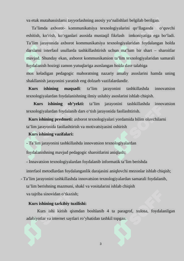 Informatika fanining zamonaviy jamiyatdagi o‘rni kurs ishi 3