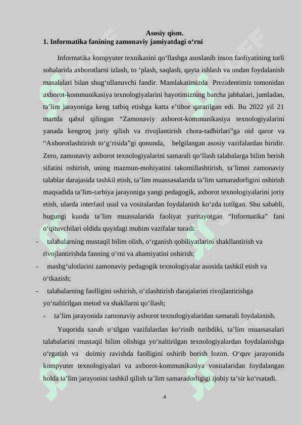 Informatika fanining zamonaviy jamiyatdagi o‘rni kurs ishi 4