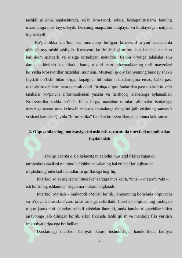 Informatika fanining zamonaviy jamiyatdagi o‘rni kurs ishi 7