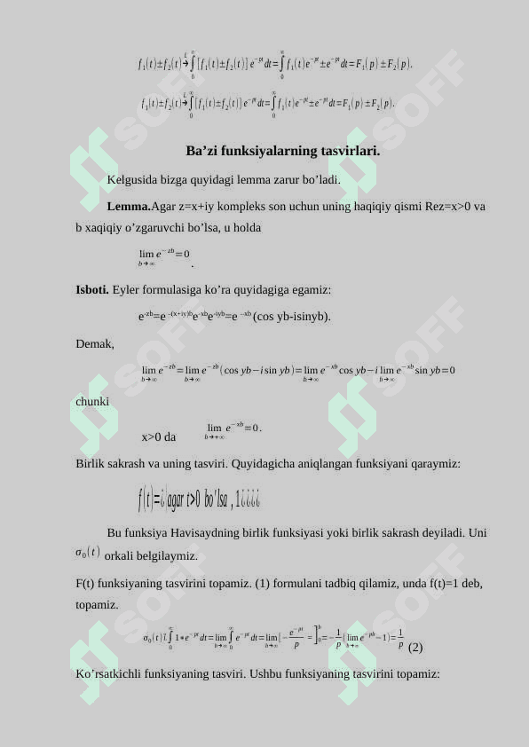 Laplas almashtirishlari. Asl va tasvir 4