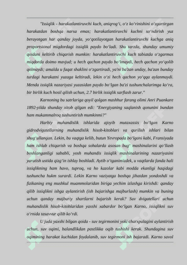 Termodinamikaning ikkinchi qonuni. Karno sikli. Issiqlik mashinasining maksimal foydali koeffitsiyenti 3