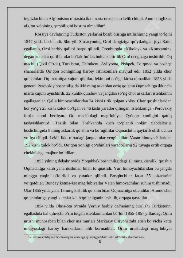 O‘rta osiyoning rossiya imperiyasi tomonidan bosib olinishi 8