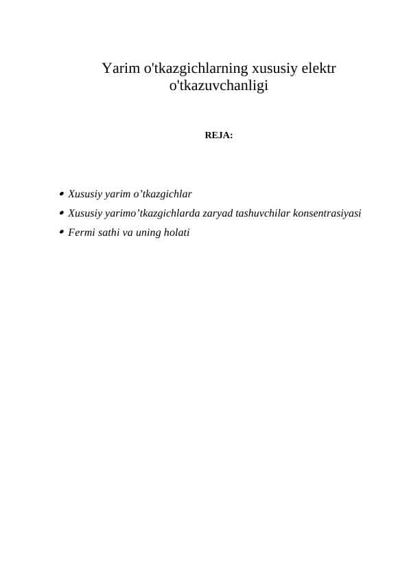 Yarim o'tkazgichlarning xususiy elektr o'tkazuvchanligi 1