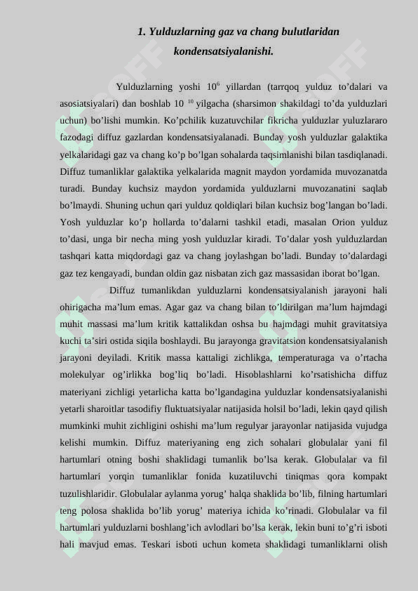 Yulduzlarning paydo bo’lishi va evolyutsiyasi 2