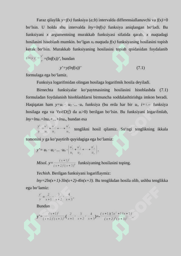 Logarifmik hosila. Daraja-ko‘rsatkichli funksiyaning hosilasi 2