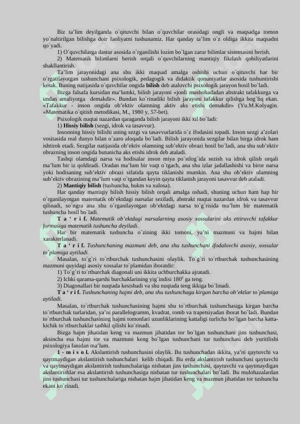 Mаtеmаtikа dаrslаridа bilishning turlаri vа хulоsа chiqаrish mеtоdlаri 2