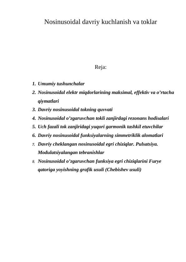 Nosinusoidal davriy kuchlanish va toklar 1