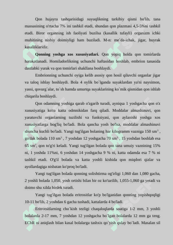 Qon. Qon aylanish organlarining yosh xususiyatlari 3