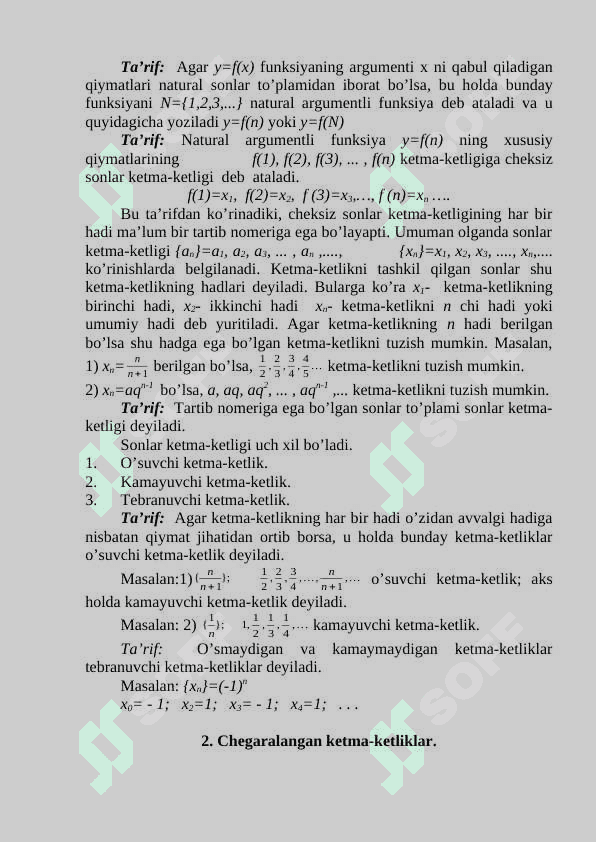 Sonli ketma-ketlik haqida tushuncha. Ketma-ketlik limiti. Cheksiz kichik miqdorlar 2