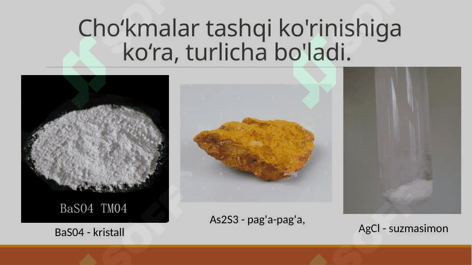 Birin-ketin cho`ktirish. Cho`kmalarning erishi. Ularning o`ziga xos sifat reaksiyalari 3