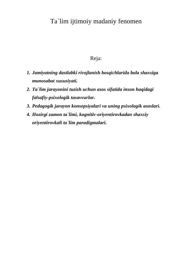Ta`lim ijtimoiy madaniy fenomen 1