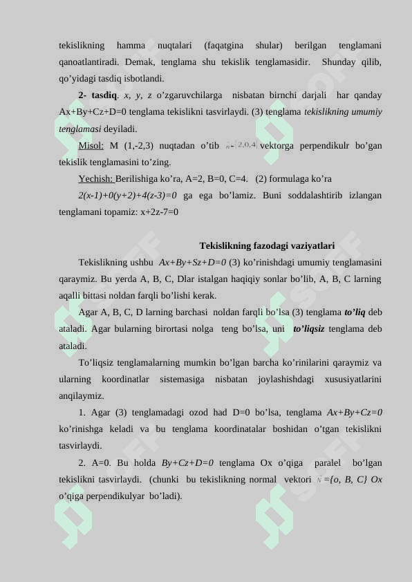 Tekislik tenglamalari 3